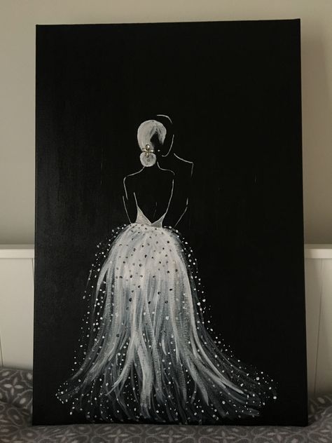 Bride Art Drawing, Black Canvas Art Acrylics, Wedding Art Painting, Bride Painting, Feather String Art, Color Splash Art, Hobby Inspiration, Painting Hobby, Bride Silhouette