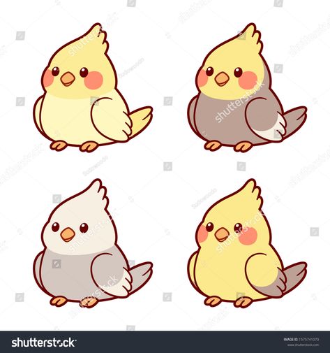 Cute cartoon cockatiel parrots illustration set. Different color mutations, yellow and grey combinations. Isolated clip art, adorable drawing style. #Ad , #spon, #set#illustration#mutations#color Easy Dragon Drawings, Parrot Drawing, Funny Parrots, Cute Animal Drawings Kawaii, Cute Kawaii Drawings, Kawaii Animals, Animal Sketches, Bird Drawings, Mascot Design