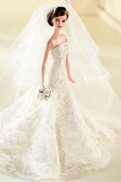 Wedding-day Barbies: Carolina Herrera Bride Barbie (2005) Carolina Herrera Bride, Bride Barbie, Doll Wedding Dress, Barbie Bridal, Barbie Wedding Dress, Barbie Bride, Bridal Guide, Barbie Wedding, Bride Dolls