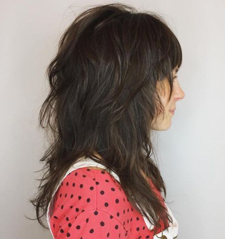 ASK for Short layers in the Crown! - Mid-Length Layered Cut With Bangs Medium Textured Hair, Layered Thick Hair, Long Shag Hairstyles, Modern Shag Haircut, Modern Shag, Medium Shag Haircuts, Long Shag Haircut, Long Shag, Shoulder Hair