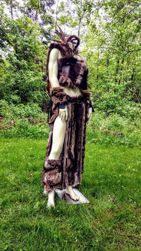 Loincloth Men, Shaman Costume, Primitive Clothing, Barbarian Costume, Fur Costume, Pagan Clothing, Fur Leg Warmers, Troll Costume, Fur Skirt