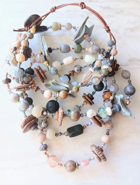 An Afternoon Soiree Necklace | Prehnite, Iolite, Ancient Roman Glass, Opal, Pearl, Ocean Jasper by HavSolStudio on Etsy Artisan Jewelry With Ocean Jasper Gemstone Beads, Bohemian Jewelry With Ocean Jasper Gemstone Beads, Nature-inspired Jasper Stone Necklaces, Bohemian Ocean Jasper Gemstone Beads Jewelry, Handmade Ocean Jasper Nature-inspired Necklace, Coconut Jewelry, Bumble Bee Jasper, Ancient Roman Glass, Earthy Brown