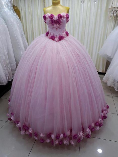 Pink Wedding Dress 15 Birthday Dresses, 1st Birthday Girl Dress, Pink Dress Fashion, Pink Rose Dress, Quinceañera Dresses, Blush Pink Wedding Dress, Wedding Dress Backs, Wedding Roses, Princess Outfit