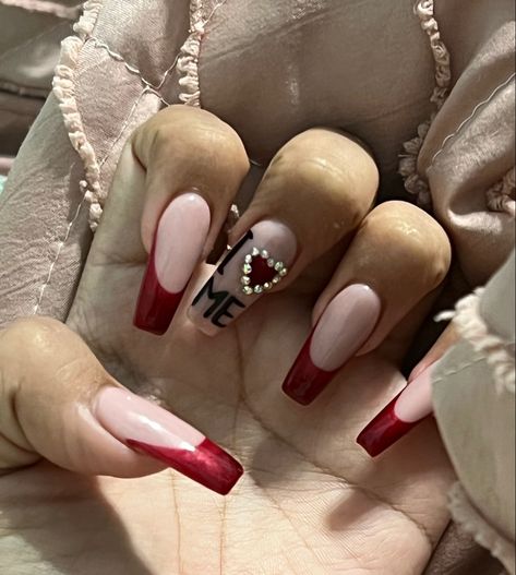 Red Nail Sets Long, I Heart Me Nails, Red Nails With Diamonds, I Love Me Nails, Red Nails With Rhinestones, Nails Inspiration Red, Red Acrylics, Nagel Design, Nail Designs Ideas