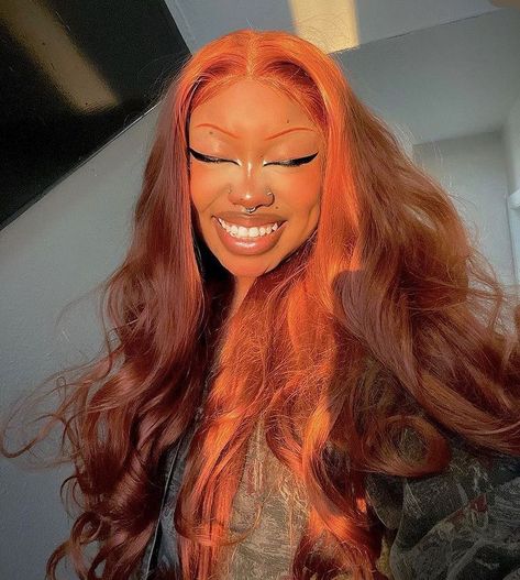 Ginger Hair Black Women Wig, Black Woman Ginger Hair, Orange Hair On Black Women, Ginger Hairstyles Black Women, Black Women Ginger Hair, Orange Hair Black Women, Black Girls With Ginger Hair, Ginger Hair Black Women, Ginger Hair Color