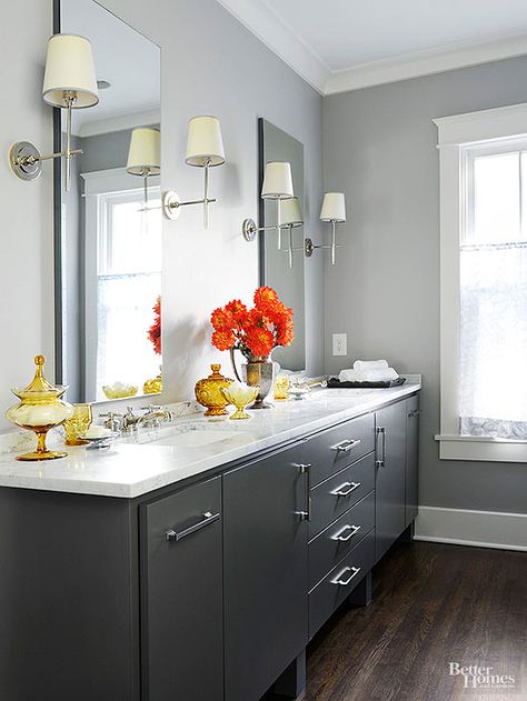 . Neutral Bathroom Paint Colors, Best Bathroom Paint Colors, Best Bathroom Colors, Best Gray Paint, Best Gray Paint Color, Painting Bathroom Cabinets, Taupe Walls, Bathroom Paint, Bathroom Color Schemes