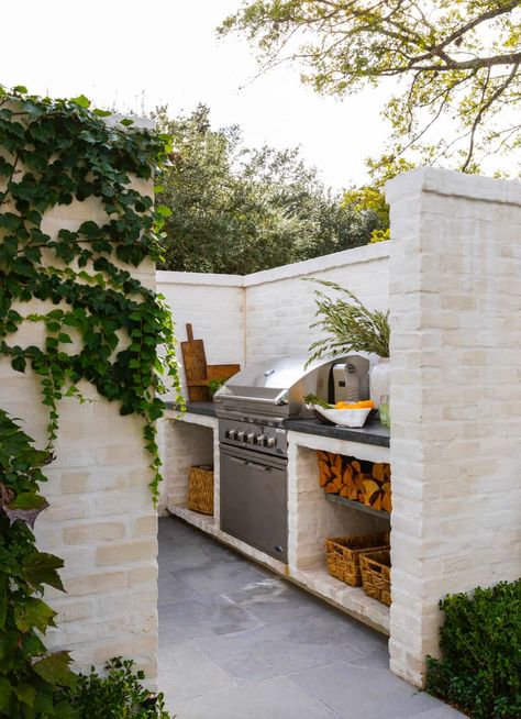 Marie Flanigan, Outdoor Bbq Area, Outdoor Kitchen Ideas, Countertop Design, Have Inspiration, Bbq Area, White Brick, Outdoor Bbq, House Garden