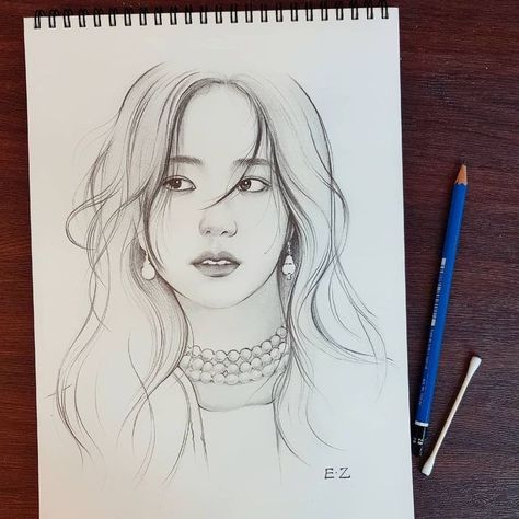 Jisoo Drawing Pencil Easy, Jisoo Drawing Pencil, Jisoo Drawing, Drawing Blackpink, Blackpink Drawing, Pink Drawing, 2b Pencil, Pencil Sketch Images, Instagram Drawing