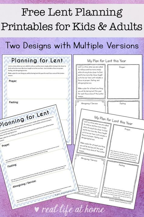 Working on planning for Lent? Here are some free printable Lent ideas pages to help you plan for your Lenten prayer, fasting, and almsgiving / service. These pages will help make this Lent more prayerful and meaningful. #LentPlanning #LentIdeas #LentForFamilies #LentForKids via @RealLifeAtHome Lent Activities For Middle School, Teaching Lent To Kids, Lent Kids Activity, Lent Reading Plan, Lent Planner, Lent Reading Plan For Kids, Lent Kids, Catholic Printables, Prayer Fasting