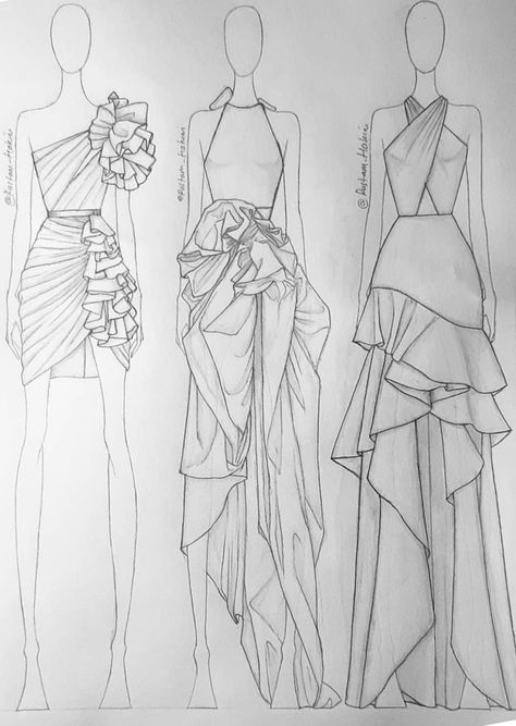 Sketches Aesthetic, Lukisan Fesyen, Illustrator Fashion, Istoria Modei, Fashion Model Sketch, Fashion Figure Drawing, Frills And Ruffles, Model Sketch, Fashion Illustrations Techniques