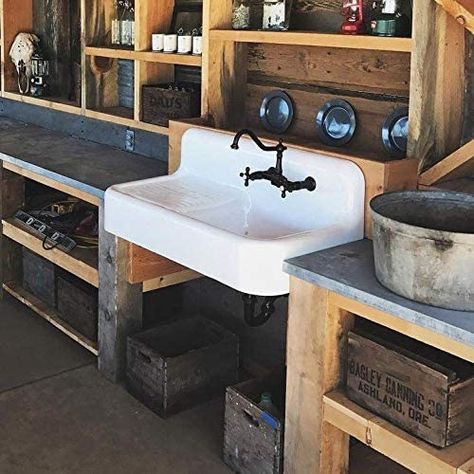 Farmhouse Trough Sink, Farmhouse Sink With Drainboard, Simple Farmhouse Kitchen, Cast Iron Farmhouse Sink, Cast Iron Sink, Vintage Sink, Drainboard Sink, Farmhouse Kitchen Sink, Vintage Tub