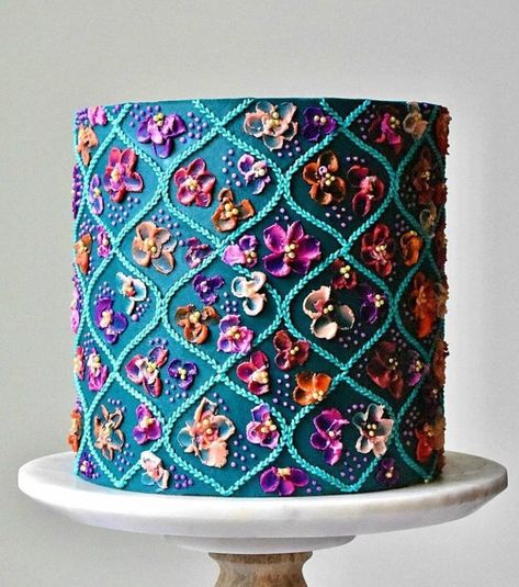 Autumn Bakes, Pastel Cupcakes, Cake Decorating Designs, Pretty Birthday Cakes, Cute Birthday Cakes, Just Cakes, Lattice Design, Floral Cake, Cute Desserts