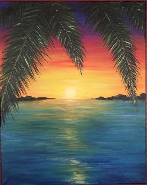 Beach sunset painting Sunset Painting Easy, Beach Sunset Painting, Sunset Landscape Painting, Simple Oil Painting, Easy Landscape Paintings, Night Sky Painting, Sunrise Painting, Oil Painting Techniques, Simple Canvas Paintings