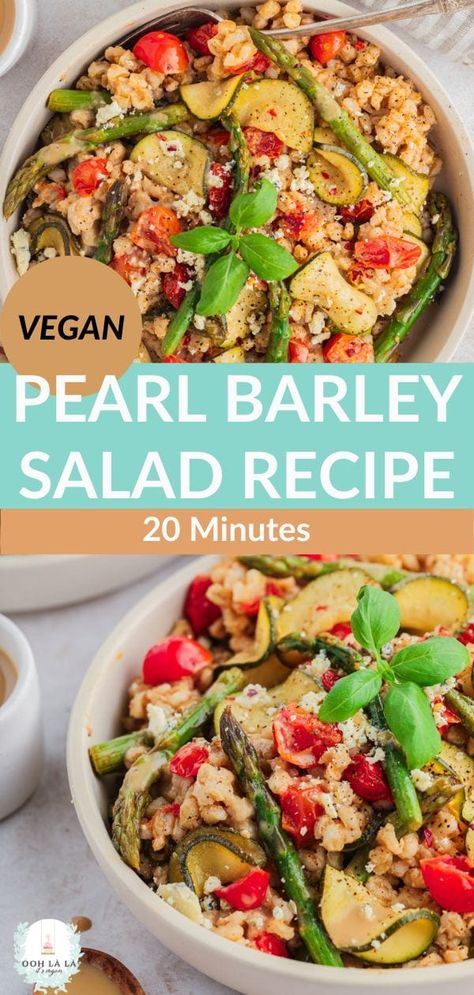 This Pearl Barley Salad recipes is loaded with crunchy barley and fresh summer vegetables for one of the best summer salads you'll ever eat. Healthy, low calorie and so delicious, this is a vegan salad recipe you'll make again and again. Pearl Barley Salad, Barley Salad Recipes, Low Calorie Vegan, Barley Salad, Barley Recipe, Healthy Vegan Dinner Recipes, Vegan Kids Recipes, High Protein Vegan Recipes, Healthy Vegan Dinner