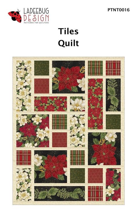 "All Patterns Are Brand New From The Designer or Manufacturer! Tiles Quilt Quilting Pattern, From Ladeebug Designs BRAND NEW, Please See Description and Pictures For More Information! The blocks are put together with a black strip on the top and right side of every patch. The quilt is then assembled in asymmetrical sections. The final step is to add a full-length border to the left side and bottom of the quilt only. This design could easily be doubled to create a single bed quilt or quadrupled t Tiled Quilt, Christmas Quilt Blocks, Quilt Blocks Easy, Big Block Quilts, Christmas Quilt Patterns, Quick Quilt, Bed Quilt, Holiday Quilts, Patchwork Quilt Patterns