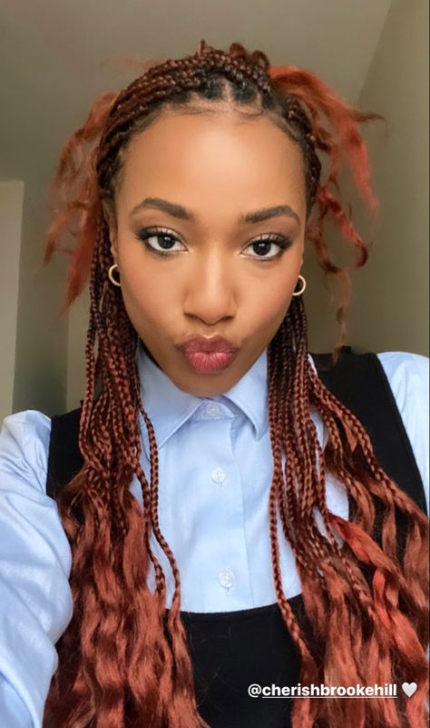 Auburn Hair Braids, Auburn Braids Black Women, Auburn Box Braids, Auburn Braids, Alyah Chanelle Scott, Red Box Braids, Afro Braids, Red Hair Inspo, Box Braids Hairstyles For Black Women