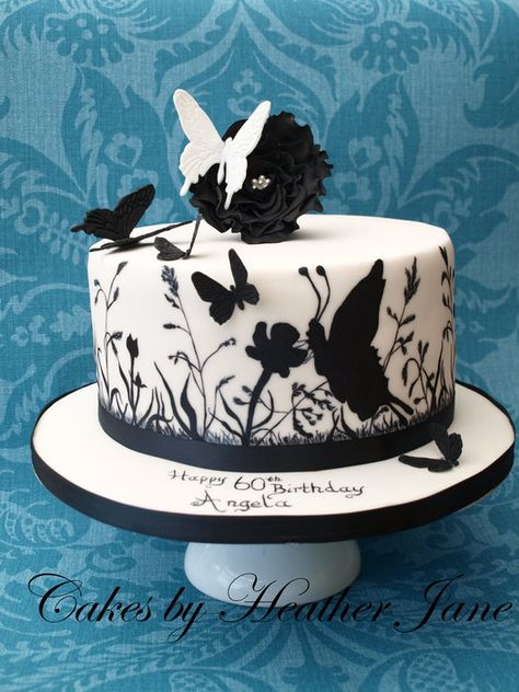 Wildflowers and butterflies hand painted cake - by CakesbyHeatherJane @ CakesDecor.com - cake decorating website Birthday Party Butterfly, Wildflowers And Butterflies, Butterfly Ideas, Hand Painted Cake, 60th Birthday Cake, About Butterfly, Painted Cake, Silhouette Cake, Black Cake