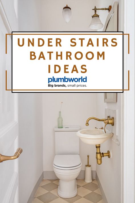 Downstairs toilet with text layed over the top saying under stairs bathroom ideas Wc Under Stairs, Toilet Under Stairs Ideas, Under Stairs Toilet Ideas, Under Stairs Bathroom Ideas, Under Stairs Toilet, Under Stairs Bathroom, Small Wet Room, Understairs Toilet, Stairs Bathroom