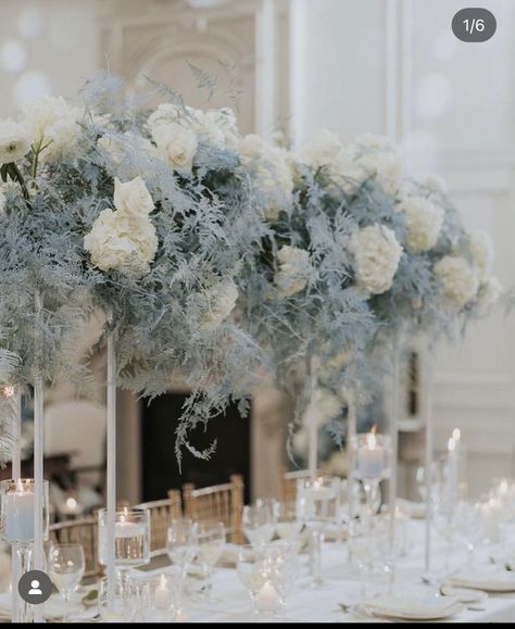 Blue Winter Wedding, Blue Dior, Winter Centerpieces, 28 September, Dream Wedding Decorations, Babies Breath, Flower Installation, Blue Themed Wedding, Blue Wedding Flowers