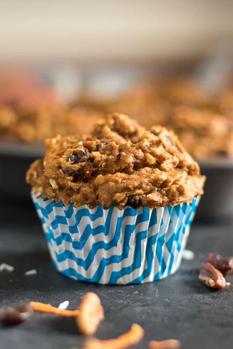 Sweet Potato Morning Glory Muffins. Rise and shine with these fluffy moist muffins packed with carrots, coconut, raisins and pecans--plus sweet potato! Breakfast of champs. #muffins #sweetpotato #morningglory #baking #breakfastrecipe #morningglorymuffin #sweetpotatoes Nuts Breakfast, Wholesome Breakfast, Glory Muffins, Potato Muffins, Potato Breakfast, Morning Glory Muffins, Moist Muffins, Sweet Potato Breakfast, Sweet Potato Pie