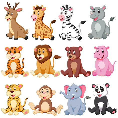 Wild Animals Cartoon, Cartoon Sitting, Cartoon Baby Animals, Jungle Pictures, Jungle Cartoon, Animal Cartoons, Animals Cartoon, Africa Animals, Cute Animal Illustration