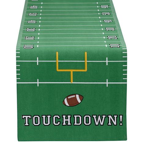 Football table runner Turkey Table, Green Table Runner, Football Tailgate, Printed Table Runner, Football Decorations, Fabric Table Runner, Football Themes, Green Table, Football Party