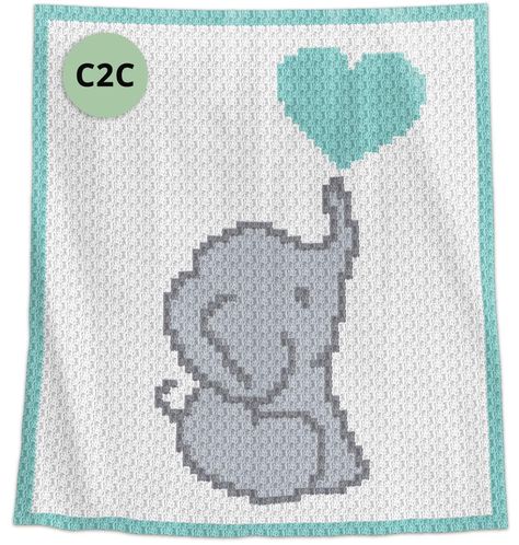 Elephant Sweet Heart - C2C Crochet pattern by Pattern World C2c Crochet Baby Blanket Pattern, Crochet Baby Blanket Patterns, C2c Crochet Blanket, C2c Crochet Pattern, Crochet Baby Blanket Pattern, Baby Blanket Patterns, Elephant Blanket, Crochet Graphs, Graph Crochet