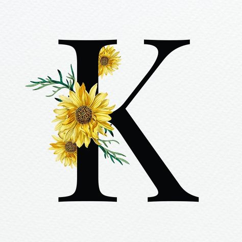 Summer alphabet K psd floral typography | premium image by rawpixel.com / sasi Sunflower Alphabet Letters, K Font, Photo Name Art, Summer Alphabet, Letter K Design, Vintage Alphabet, Floral Typography, Floral Font, Flower Words