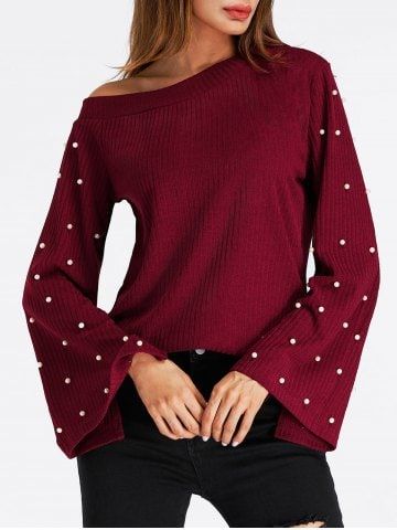 GET $50 NOW | Join RoseGal: Get YOUR $50 NOW!https://www.rosegal.com/sweaters-cardigans/bell-sleeve-skew-neck-beaded-ribbed-sweater-1444865.html?seid=13660366rg1444865 Beaded Bell, Beaded Sweater, Clothing Sites, Causual Outfits, Fashion Dresses Casual, Sweaters Online, Date Outfits, Ribbed Sweater, Red Fashion