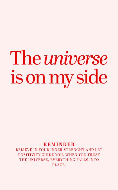 The Universe is on My Side 🌌  Believe it or not, the universe is conspiring in your favor! When you focus on positivity and gratitude, good things are bound to happen. Trust the universe's plan and let it guide you towards your dreams.  Remember that you have the power to manifest your desires and create the life you want. Keep your thoughts and actions aligned with your goals and watch as the universe works its magic!  #lawofattraction #positivity #manifestyourdreams Let The Universe Guide You, Universe Trust Quotes, Thanks Universe Gratitude, Good Things Are Always Happening To Me, The Universe Is Working In My Favor, The Universe Is On My Side, Trust The Universe Quotes, Universe Loves Me, Manifestation Goddess