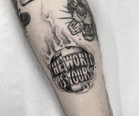 The World Is Yours Tattoo Design, Hypebeast Tattoo, Dream Chaser Tattoo, Aesthetic Tattoos Arm, Black Women Tattoos, Tattoos About Love, Tattoos About Growth, Deep Meaning Tattoos, Tattoos About Mom