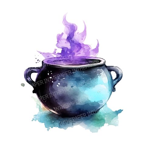 Tattoo Spells, Cauldron Illustration, Cauldron Clipart, Broom Tattoo, Dispatcher Quotes, Witch Watercolor, Potion Witch, Magic Cauldron, Fantasy Png