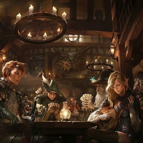 Inn Of Heroes By woo chul lee #Fantasy #Medieval #Inn #Bar #ConceptArt #GameArt #Illustration #Drawing #Digital #Magic #Art Medieval Inn, Illustration Kunst, Fantasy Setting, High Fantasy, Arte Fantasy, 판타지 아트, Fantasy Inspiration, Medieval Fantasy, Fantasy Artwork