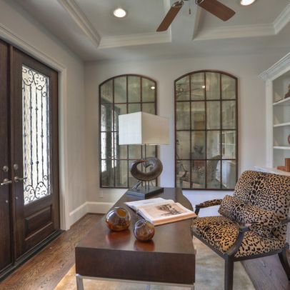 Home Office Design Ideas, Pictures, Remodels and Decor Mirror Above Couch, Faux Windows, Bookshelves Cabinets, Home Office Traditional, Arched Mirrors, Office Traditional, Arched Window Mirror, Traditional Home Office, White Wood Floors