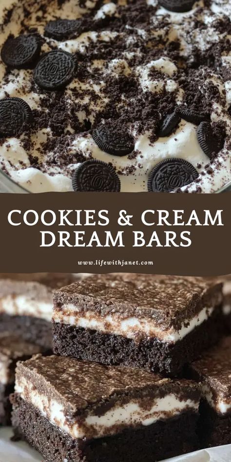 Cookies And Cream Dream Bars, Oreo Baked Goods, Cookies And Cream Dream Bars 12 Tomatoes, Oreo Magic Bars, Cheap Deserts Ideas, Oreo Desserts Easy, Marshmellow Cream, Dream Bars Recipe, Quick Sweet Treats