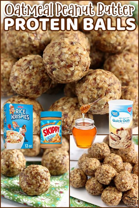 Oatmeal Peanut Butter Protein Balls, Peanut Butter Rice Krispie Balls, Peanut Butter Oatmeal Balls, Peanut Butter Protein Balls, Protein Balls Healthy, Peanut Butter Rice Krispies, Oatmeal Peanut Butter, Protein Balls Recipes, Peanut Butter Snacks