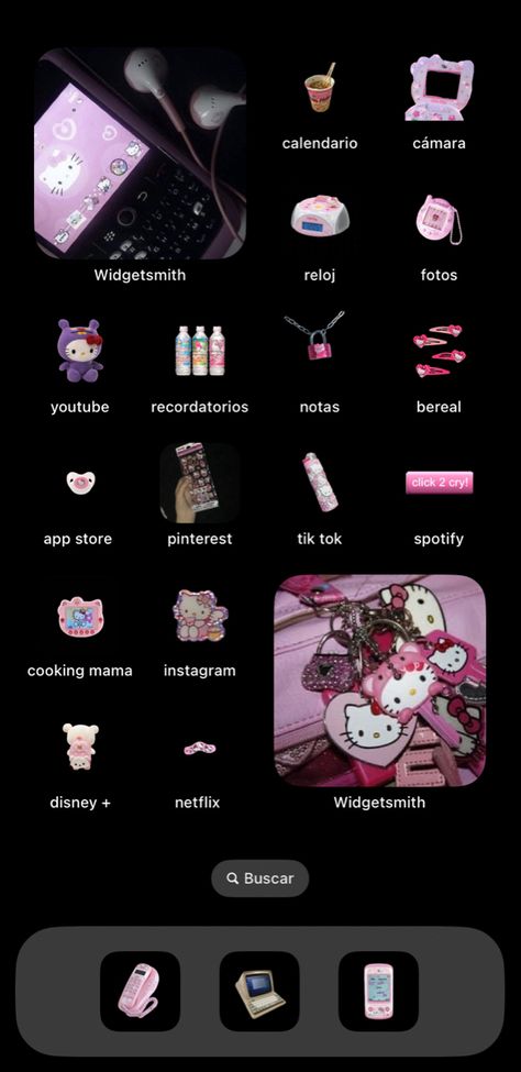 Ios 16 Y2k, Homescreen Ios 16, Y2k Homescreen, Viral Aesthetic, Ios 16, Y2k Black, Ios, Hello Kitty, Black Pink