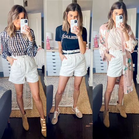 Bag Shorts Outfit, Paper Bag Shorts Outfit, Paper Bag Shorts, Vacation Looks, Shorts Outfit, Wardrobe Ideas, How To Style, Summer Shorts, High Waisted Shorts