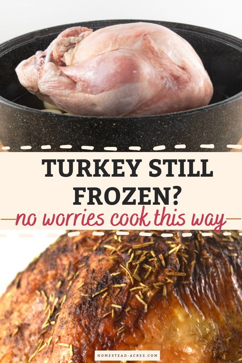 Forget to thaw the turkey? No problem! Learn the best way to cook a turkey from frozen in the oven. Perfect for last-minute holiday plans, this guide shares easy tips for a juicy and flavorful Thanksgiving turkey recipe. No stress, no fuss—just grab your oven mitts and let’s get that bird roasting! Holiday dinner, Thanksgiving hacks, partially frozen turkey, roasting turkey, last minute holiday dinner, how to make a turkey in the oven. Cook Frozen Turkey In Oven, How To Cook A Turkey, Cooking A Frozen Turkey, Roasting Turkey, Turkey In The Oven, Turkey In Oven, Turkey Roasting, Turkey Cooking Times, Thanksgiving Turkey Recipe