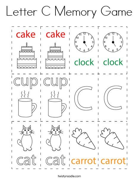 Letter C Memory Game Coloring Page - Twisty Noodle Activities For The Letter C Preschool, Teaching Letter C To Preschool, Letter C Sorting Activity, Letter C Games For Preschool, Letter C Kindergarten Activities, Letter C Books For Preschool, C Activities For Preschool, Letter C Activity, Letter C Activities For Preschool