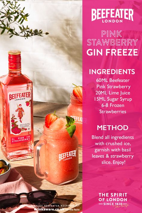 Beefeater Pink Gin Cocktails, Pink Gin Cocktails, Beefeater Gin, Best Gin Cocktails, Strawberry Gin, Beefeater London, Watermelon Cocktail, Gin Distillery, Cocktail Drinks Alcoholic