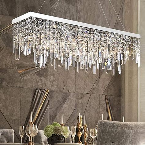 Rectangular Pendant Light, Crystal Chandelier Dining Room, Luxury Kitchen Island, Crystal Chandelier Lighting, Modern Crystal Chandelier, Crystal Ceiling Light, Chandelier Modern, Dining Room Light Fixtures, Rectangle Chandelier