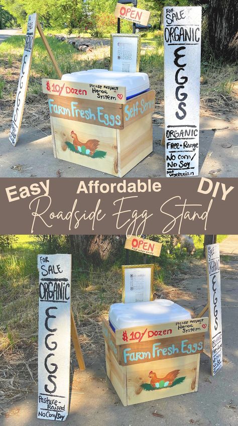 Roadside Egg Stand DIY Sign Egg Organizer Diy, Egg Stand Roadside Diy, Egg Stand Diy, Egg Stand Roadside, Roadside Egg Stand, Selling Eggs, Homestead Animals, Types Of Eggs, Gummies Recipe