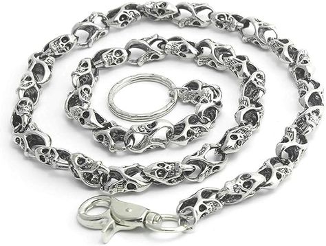 PRICES MAY VARY. 【High Quality Metal】Skull wallet chain is made of full heavy-duty alloy metal, making it more durable and strong, and not easy to fade, rust or break in long-term use! 【Easy to use】Wallet chains for men,a circle design on one side and a hook on the other 【Versatile】Pant chain great for dancers, rock, punk, and hip-hop fans, especially for stage performances to create cool effects. Can also be worn as a pants chain for everyday wear 【Length】Chains for pants length 86cm/34inch, do Chains For Pants, Jean Chains, Chain Jeans, Jeans Chain, Pants Chain, Men Chain, Skull Wallet, Jeans Backpack, Wallet Chains