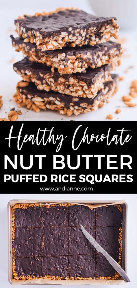 Chocolate Puffed Rice Squares, Recipes With Rice Krispies Healthy, Rice Puff Recipes Healthy, Rice Puff Bars, Puffed Wheat Squares Healthy, Puffed Rice Granola Bars, Puff Wheat Recipes, Puffed Rice Cereal Recipes, Puffed Rice Balls Recipe