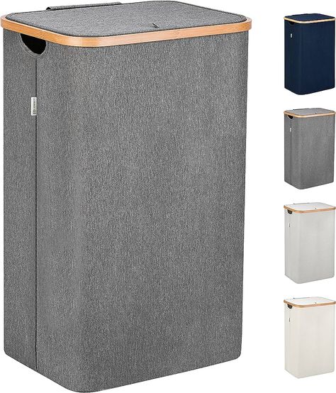 Lonbet - Grey Laundry Hamper with Lid - XL 100 L - Large Hampers for Laundry with Handles - Laundry Baskets with Lid for Bedrooms - Bamboo Bathroom Tall Laundry Bin : Amazon.co.uk: Home & Kitchen Laundry Basket Bedroom, Grey Laundry Basket, Grey Laundry, Large Laundry Hamper, Folding Laundry Basket, Hamper With Lid, Laundry Basket With Lid, Laundry Hamper With Lid, Large Laundry Basket