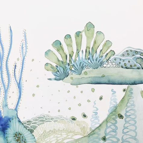 Leanne Buskermolen on Instagram: "WaterCorals

Sometimes I have a watercolor and I don't know what to do. Maybe also just because I felt like painting. So here it is, reefcorals in watercolor. 
Only my name is writen with a pencil 😉

Good weekend!!

#watercolors #watercolours #watercoloring #watercorals #aquarel #acuarelle #aquarela #wasserfarben #acuarela #oceanlife #corals #reef #details #blue #green #artwork #abstract #flow #flower #leannedrawings #leanne #new #newwork" Watercolour Coral, Abstract Coral Reef Painting, Coral Watercolor, Ocean Painting, Ocean Life, New Work, Watercolor Art, Coral, Green