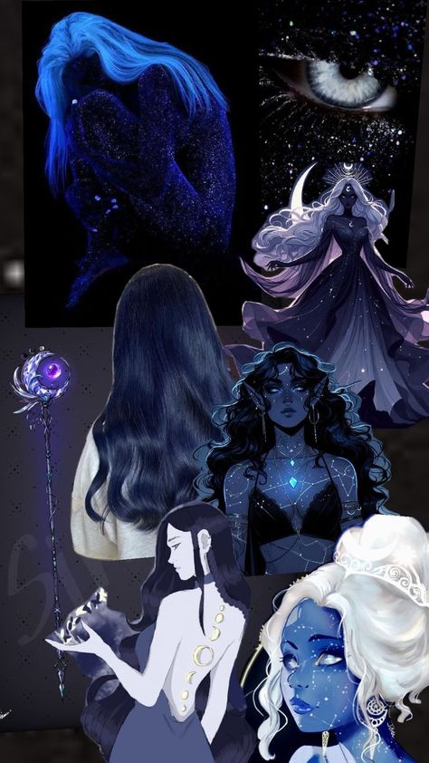 Moon goddess oc idea Goddess Oc, Long Straight Hair, Moon Goddess, Flowy Dress, Crescent Moon, Constellations, Blue Eyes, Straight Hairstyles, Dark Blue