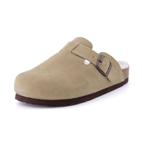 PRICES MAY VARY. Genuine Suede upper Soft Faux Shearling lining Premium traction EVA outsole – Long lasting Platform measures approximately 0.25 1.25 Inch Heel Women's Cushionaire comfort Cork footbed clog. Stay cool with these high quality clogs that will give you comfort throughout your day.