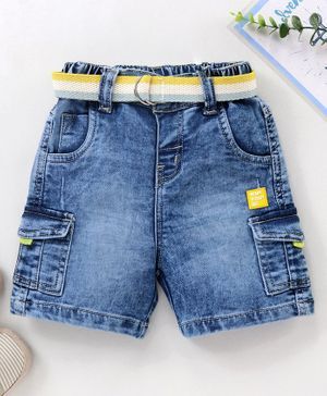 Babyhug Cotton Lycra Mid-Thigh Shorts Washed - Blue Capri Boys, Boys Pant, Ribbed Jeans, Half Pant, Boys Denim Shorts, Pant Design, Baby Boy Outfits Swag, Celana Jeans, Mid Thigh Shorts